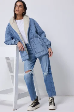 Women Scamp & Dude Authentic Indigo Denim with Borg Quilted Bomber Jacket