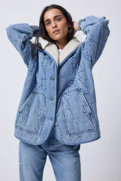 Women Scamp & Dude Authentic Indigo Denim with Borg Quilted Bomber Jacket