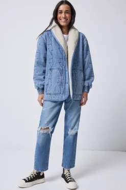 Women Scamp & Dude Authentic Indigo Denim with Borg Quilted Bomber Jacket