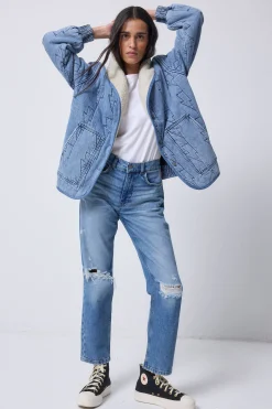 Women Scamp & Dude Authentic Indigo Denim with Borg Quilted Bomber Jacket