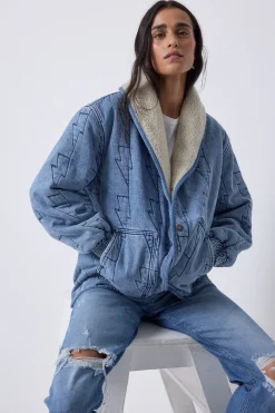 Women Scamp & Dude Authentic Indigo Denim with Borg Quilted Bomber Jacket