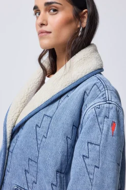 Women Scamp & Dude Authentic Indigo Denim with Borg Quilted Bomber Jacket