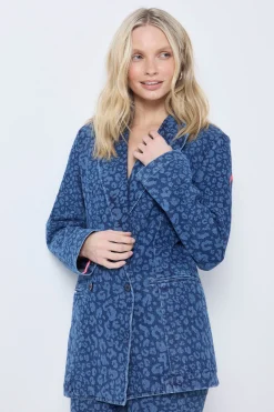 Women Scamp & Dude Authentic Indigo Leopard Printed Denim Blazer