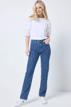 Women Scamp & Dude Authentic Indigo Leopard Straight Leg Jeans