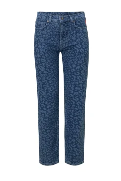 Women Scamp & Dude Authentic Indigo Leopard Straight Leg Jeans