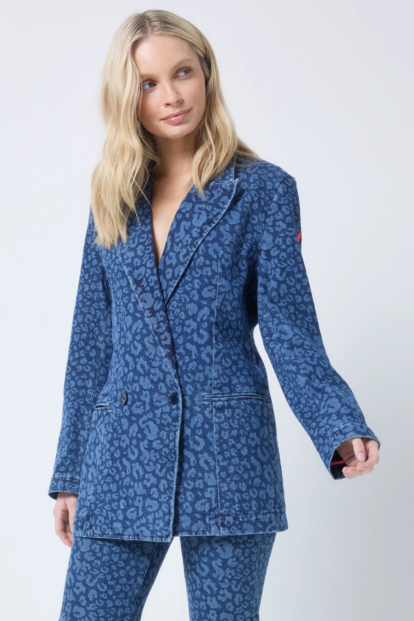 Women Scamp & Dude Authentic Indigo Leopard Printed Denim Blazer