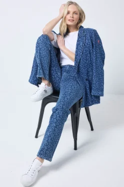 Women Scamp & Dude Authentic Indigo Leopard Straight Leg Jeans