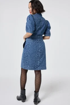Women Scamp & Dude Authentic Indigo Leopard Zip Detail Short Denim Dress
