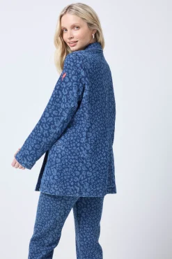 Women Scamp & Dude Authentic Indigo Leopard Printed Denim Blazer