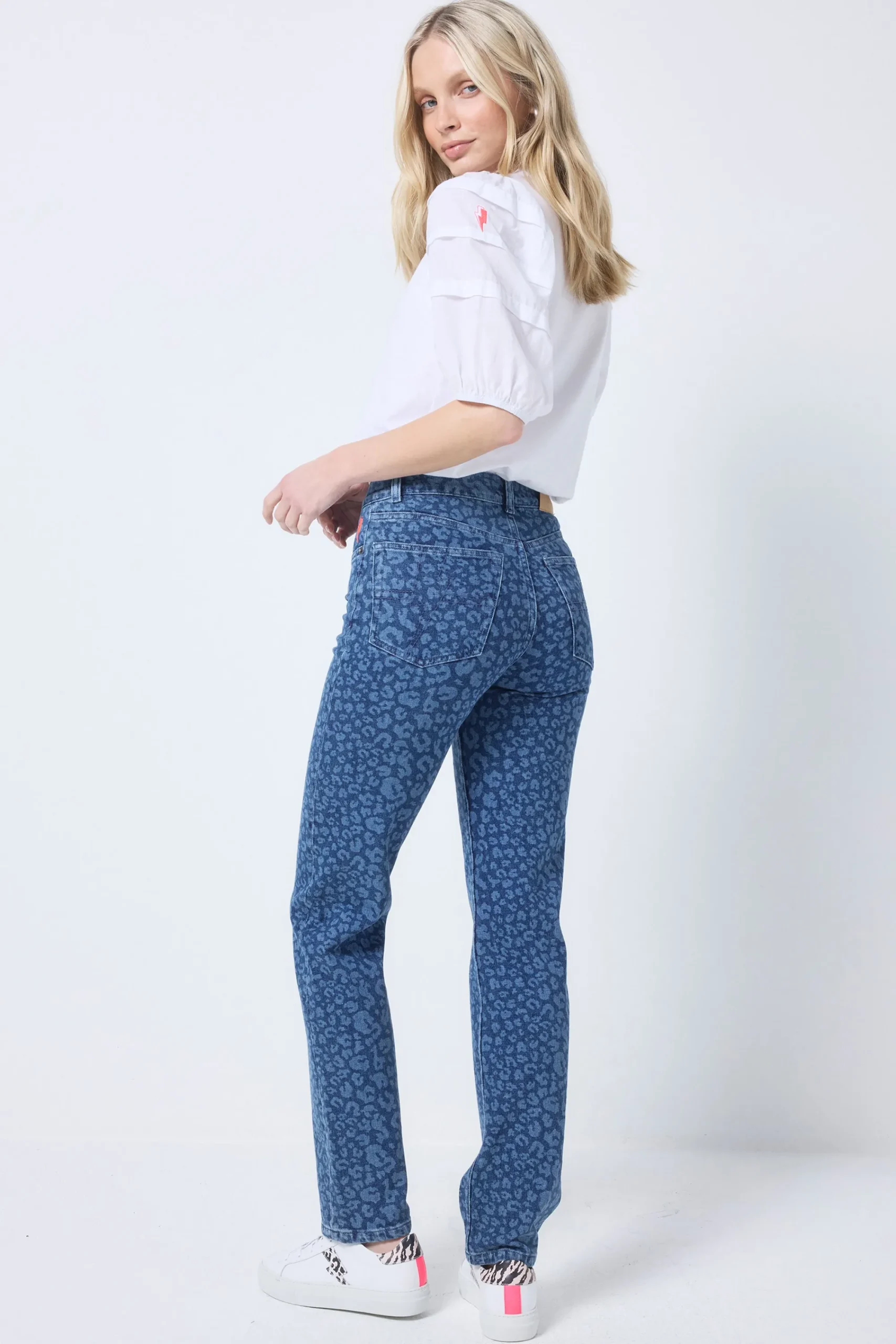 Women Scamp & Dude Authentic Indigo Leopard Straight Leg Jeans