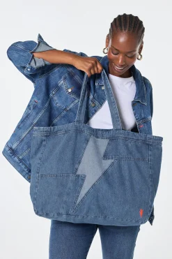Women Scamp & Dude Authentic Indigo Patchwork Bolt Denim Tote Bag