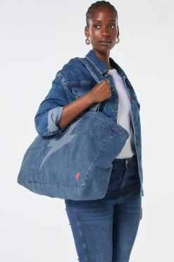 Women Scamp & Dude Authentic Indigo Patchwork Bolt Denim Tote Bag