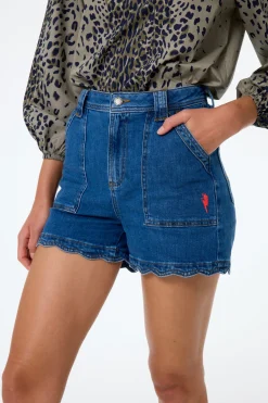 Women Scamp & Dude Authentic Indigo Scallop Denim Shorts