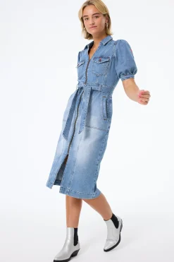 Women Scamp & Dude Authentic Indigo Western Denim Midi Dress