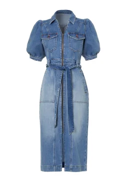 Women Scamp & Dude Authentic Indigo Western Denim Midi Dress