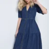 Women Scamp & Dude Authentic Indigo Zip Detail Tiered Short Denim Dress