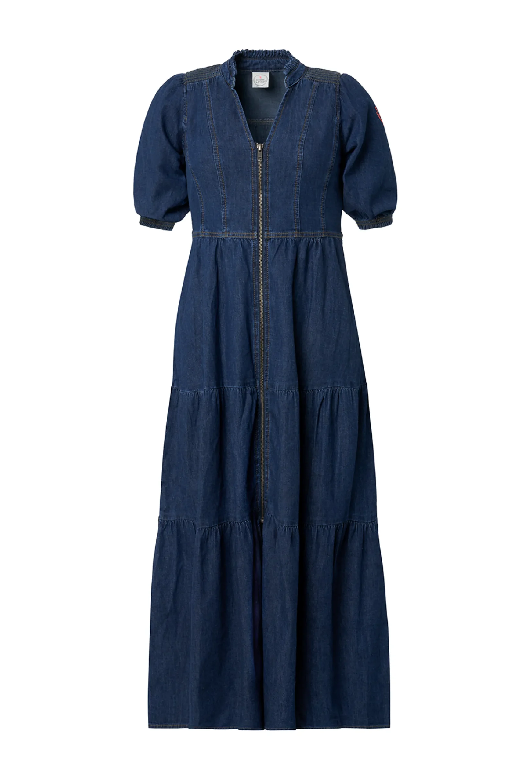 Women Scamp & Dude Authentic Indigo Zip Detail Tiered Midi Denim Dress