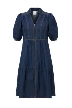 Women Scamp & Dude Authentic Indigo Zip Detail Tiered Short Denim Dress