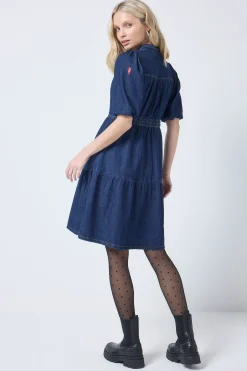 Women Scamp & Dude Authentic Indigo Zip Detail Tiered Short Denim Dress