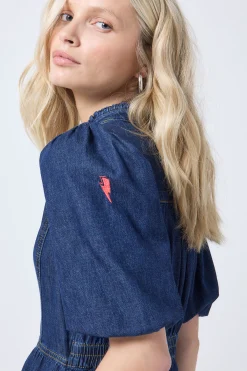 Women Scamp & Dude Authentic Indigo Zip Detail Tiered Short Denim Dress