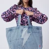 Women Scamp & Dude Authentic Light Indigo Patchwork Bolt Denim Tote Bag