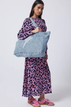 Women Scamp & Dude Authentic Light Indigo Patchwork Bolt Denim Tote Bag