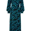 Women Scamp & Dude Black & Teal Snow Leopard Blouson Sleeve Midi Dress