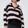 Women Scamp & Dude Black and Blush Pink Stripe V Neck Knit Jumper