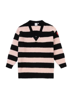 Women Scamp & Dude Black and Blush Pink Stripe V Neck Knit Jumper