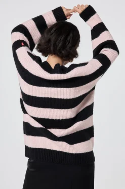 Women Scamp & Dude Black and Blush Pink Stripe V Neck Knit Jumper