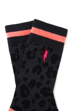 Women Scamp & Dude Black and Grey Leopard Sport Socks