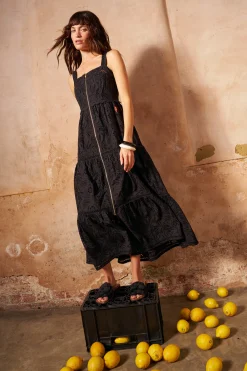 Women Scamp & Dude Black Broderie Zip Detail Midi Sundress
