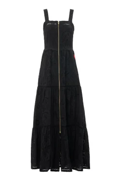 Women Scamp & Dude Black Broderie Zip Detail Midi Sundress