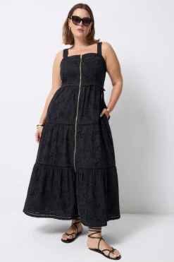 Women Scamp & Dude Black Broderie Zip Detail Midi Sundress