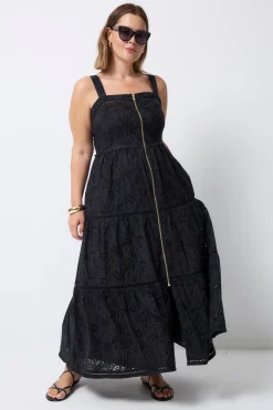 Women Scamp & Dude Black Broderie Zip Detail Midi Sundress