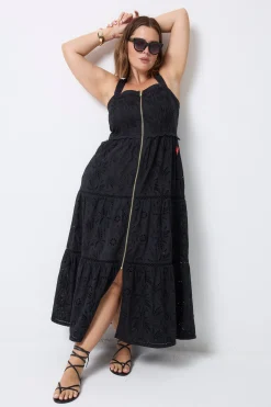 Women Scamp & Dude Black Broderie Zip Detail Midi Sundress