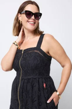 Women Scamp & Dude Black Broderie Zip Detail Midi Sundress