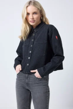 Women Scamp & Dude Black Embellished Denim Shacket