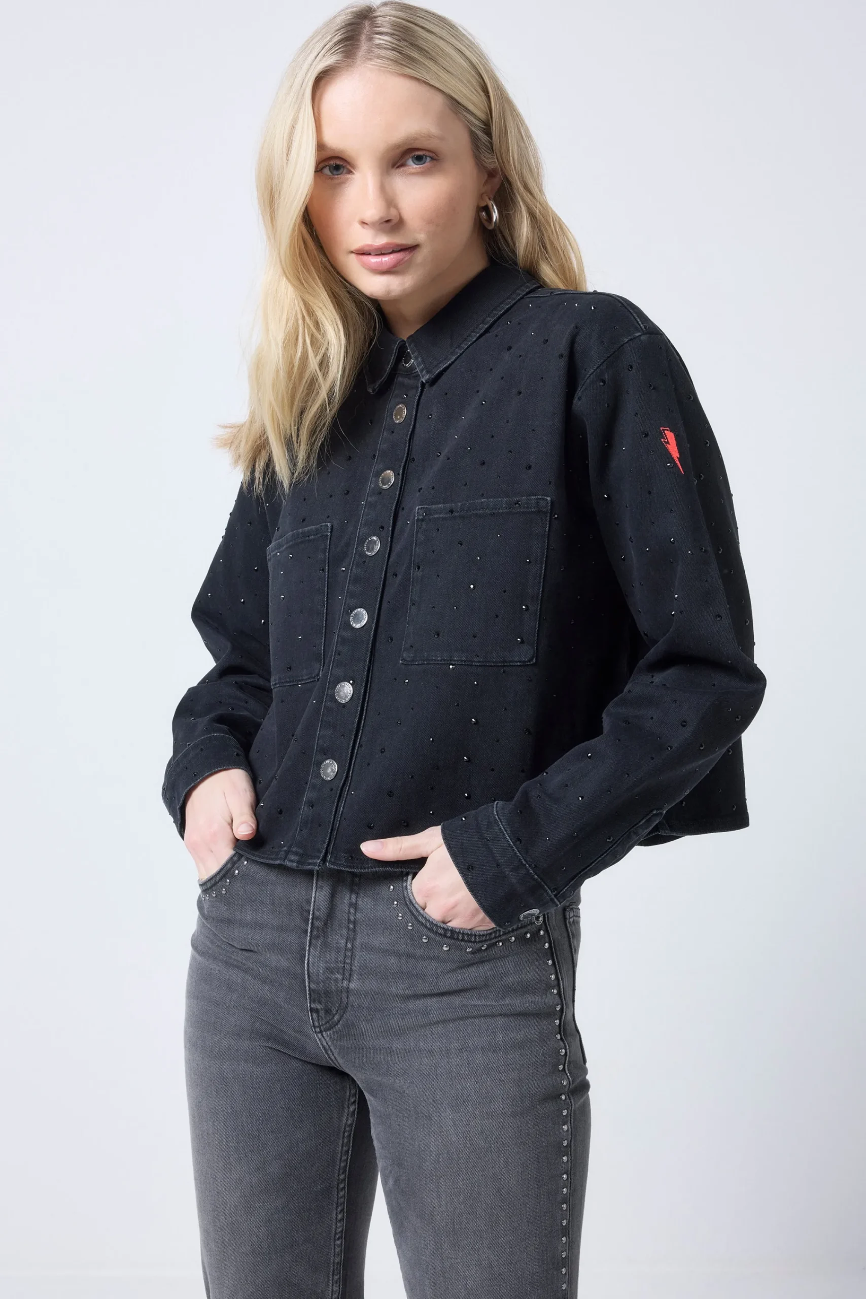 Women Scamp & Dude Black Embellished Denim Shacket