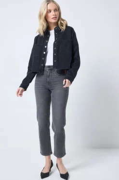 Women Scamp & Dude Black Embellished Denim Shacket