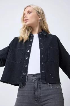 Women Scamp & Dude Black Embellished Denim Shacket