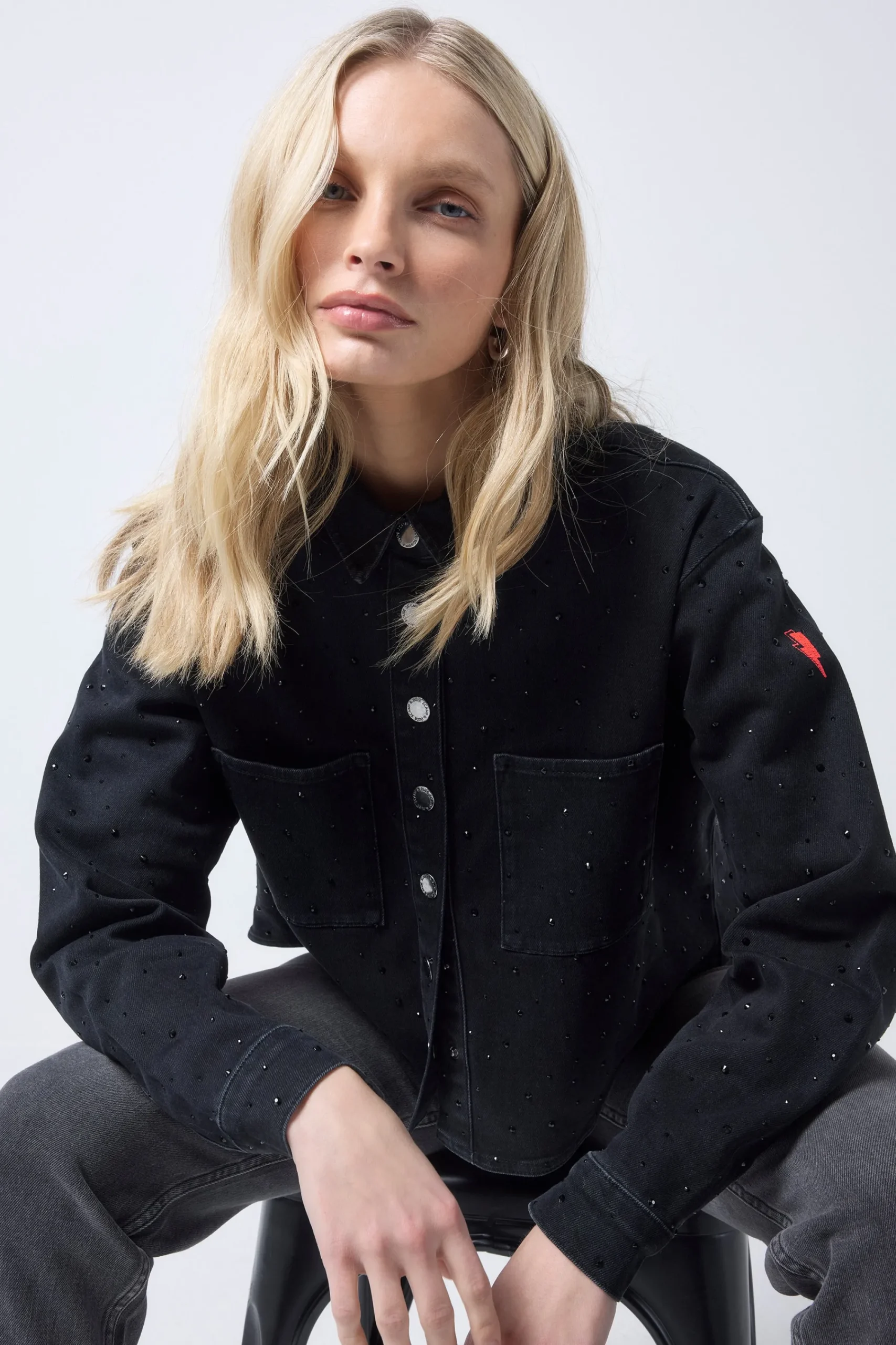 Women Scamp & Dude Black Embellished Denim Shacket