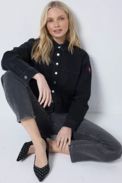 Women Scamp & Dude Black Embellished Denim Shacket