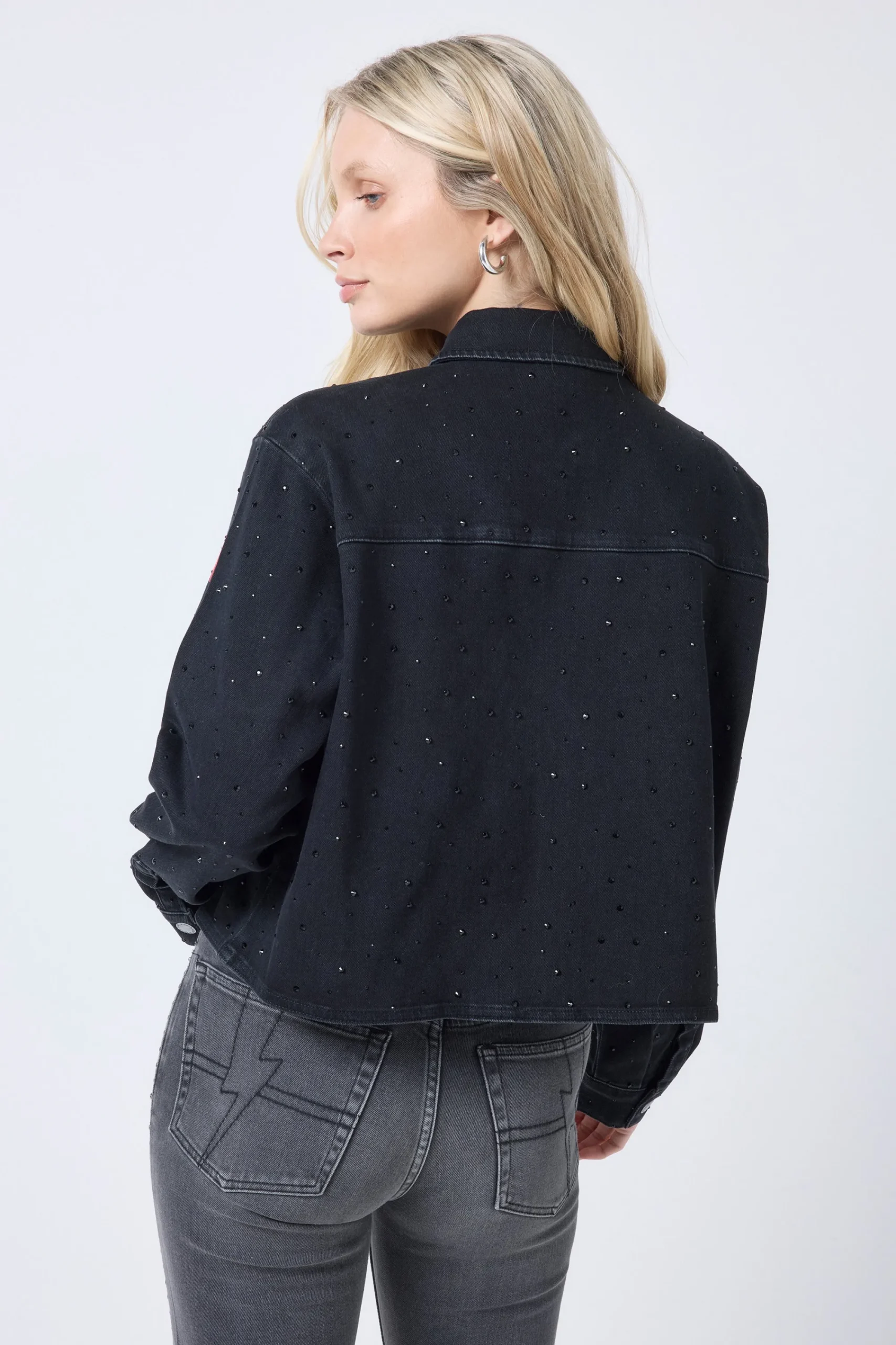 Women Scamp & Dude Black Embellished Denim Shacket