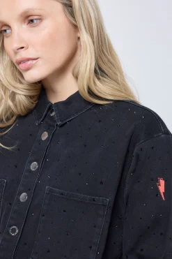 Women Scamp & Dude Black Embellished Denim Shacket