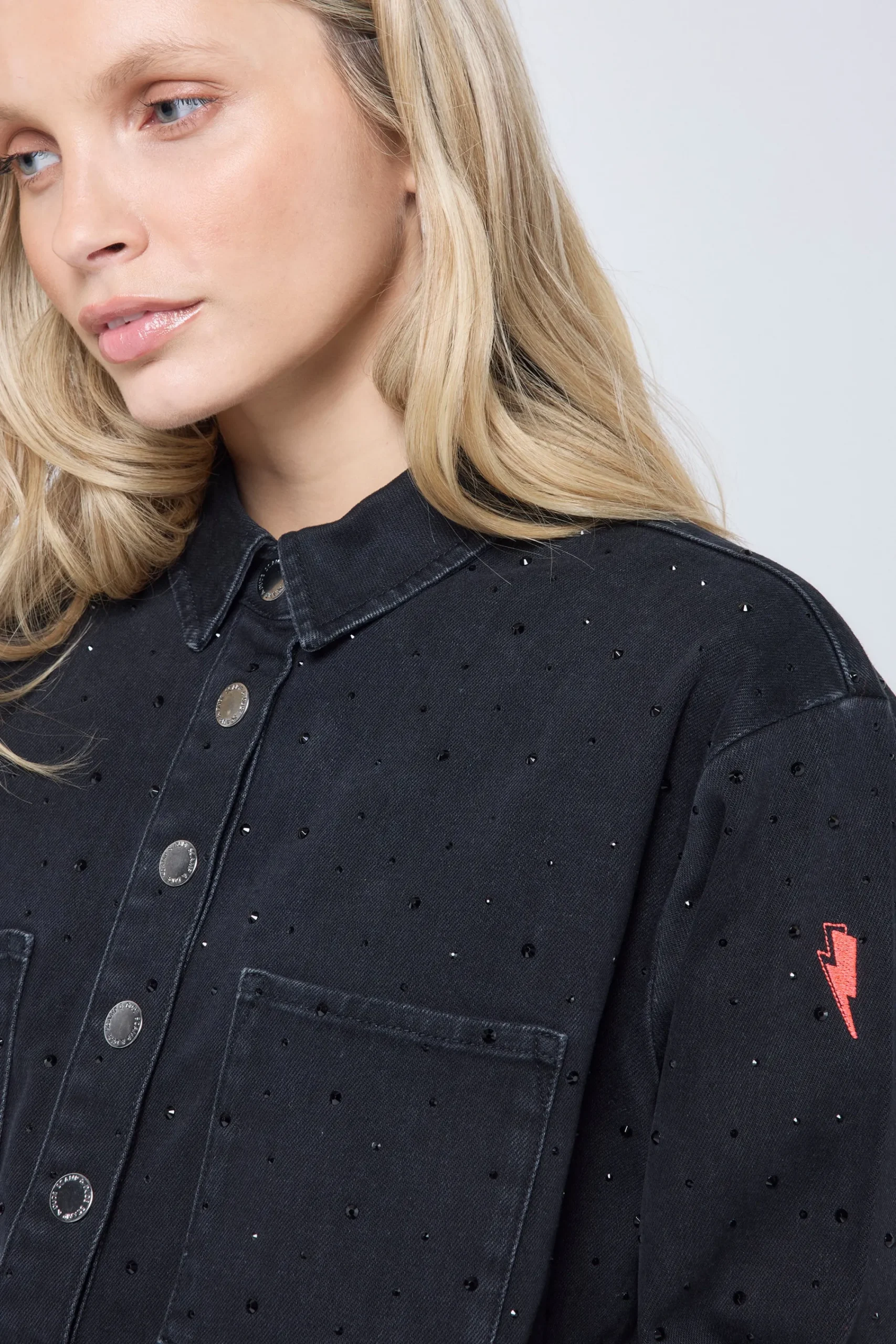 Women Scamp & Dude Black Embellished Denim Shacket