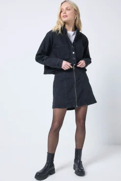 Women Scamp & Dude Black Embellished Zip Front Denim Mini Skirt