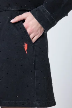 Women Scamp & Dude Black Embellished Zip Front Denim Mini Skirt