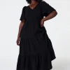 Women Scamp & Dude Black Flute Sleeve Tiered Midi Dress