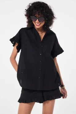 Women Scamp & Dude Black Frill Sleeve Shirt